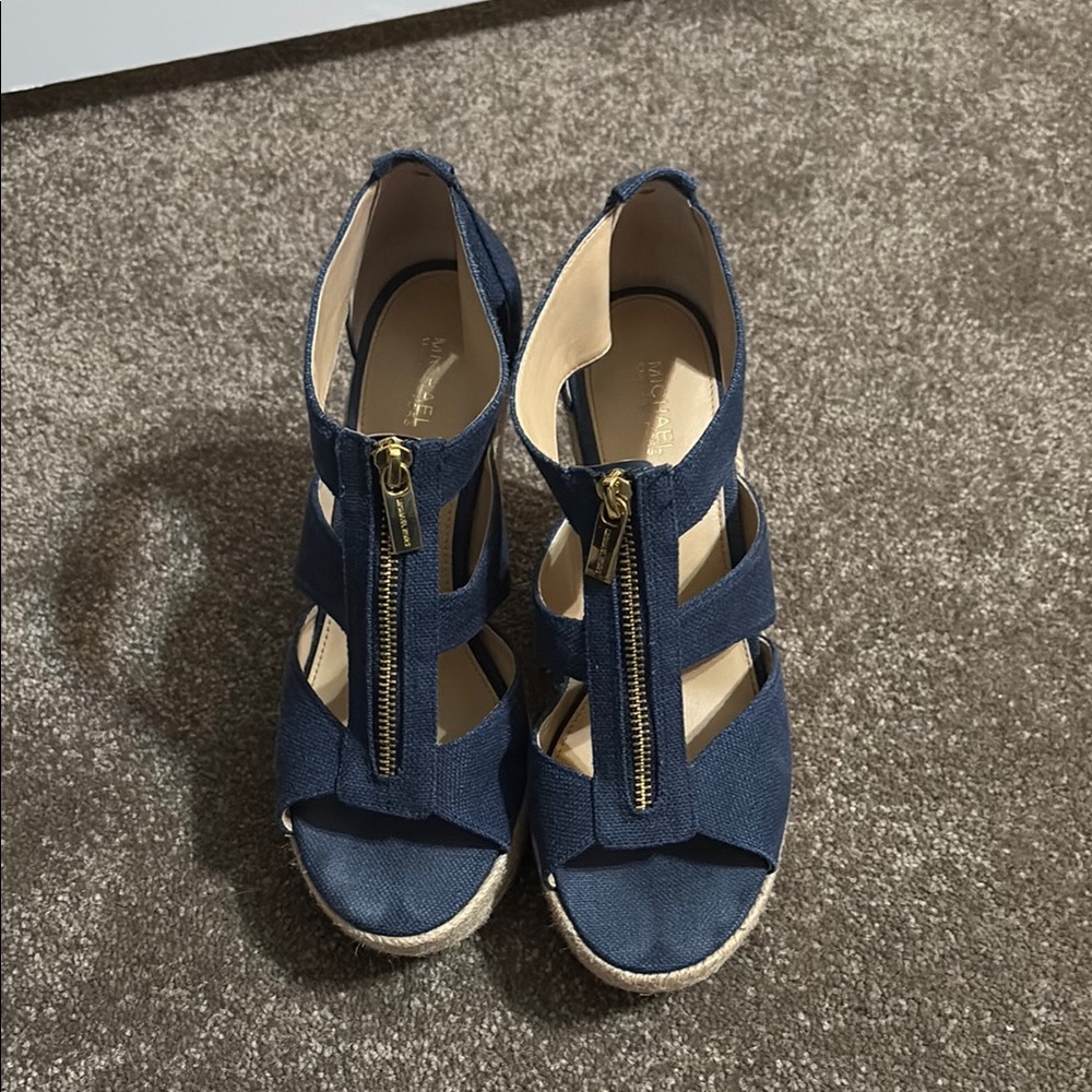 Blue Wedge Sandals with Zipper